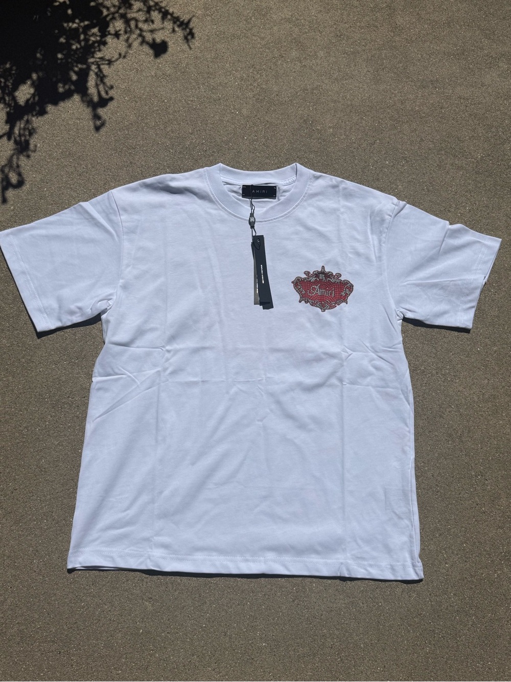 AMIRI White Short-Sleeve Tee with Red Crest Logo